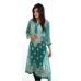 Ada Handmade Extra Small Green Faux Georgette Chikankari Long Kurti